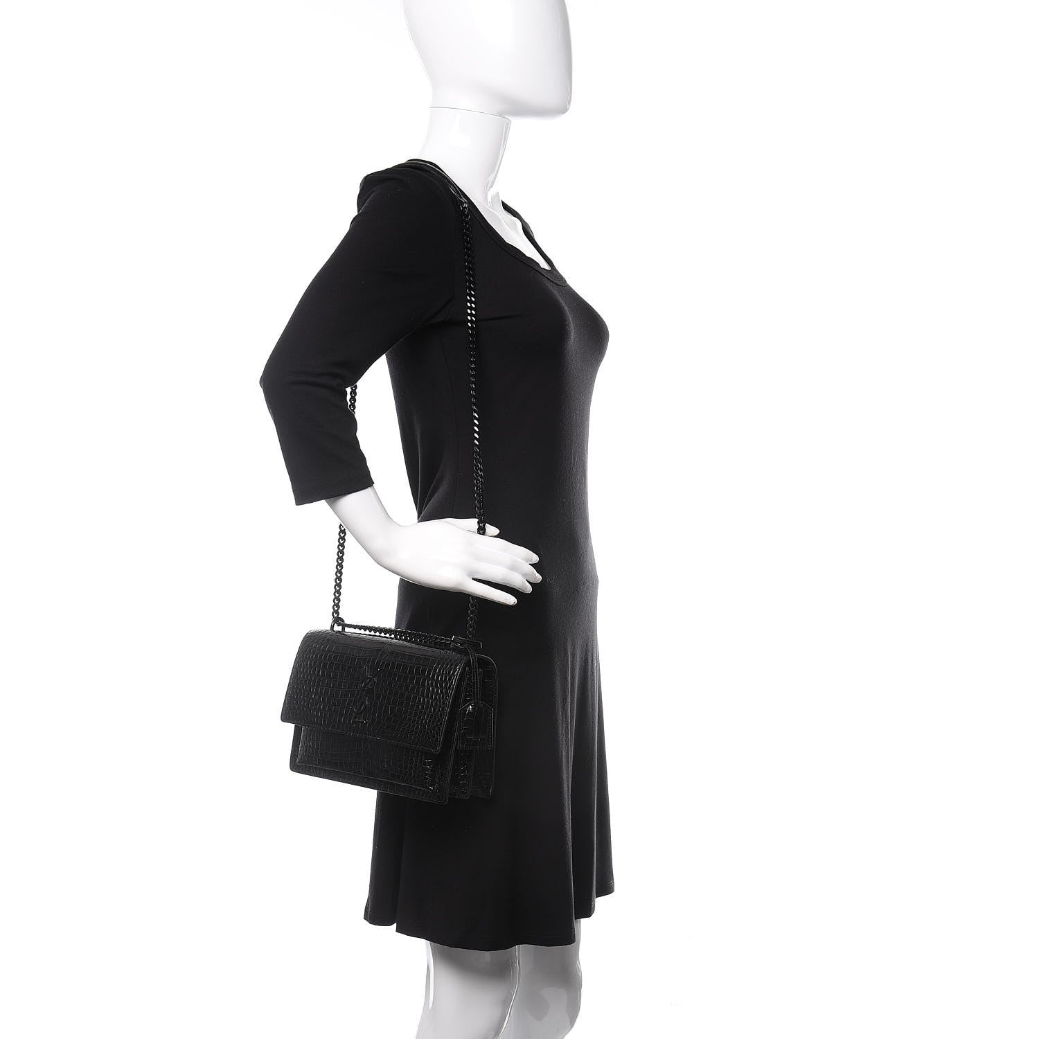 Saint Laurent Calfskin Crocodile Embossed Medium Monochrome Monogram Sunset Black 2 of 9