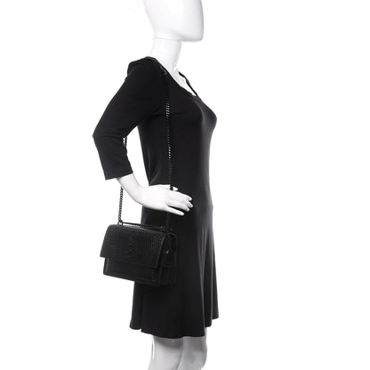 Saint Laurent Calfskin Crocodile Embossed Medium Monochrome Monogram Sunset Black 2 of 9