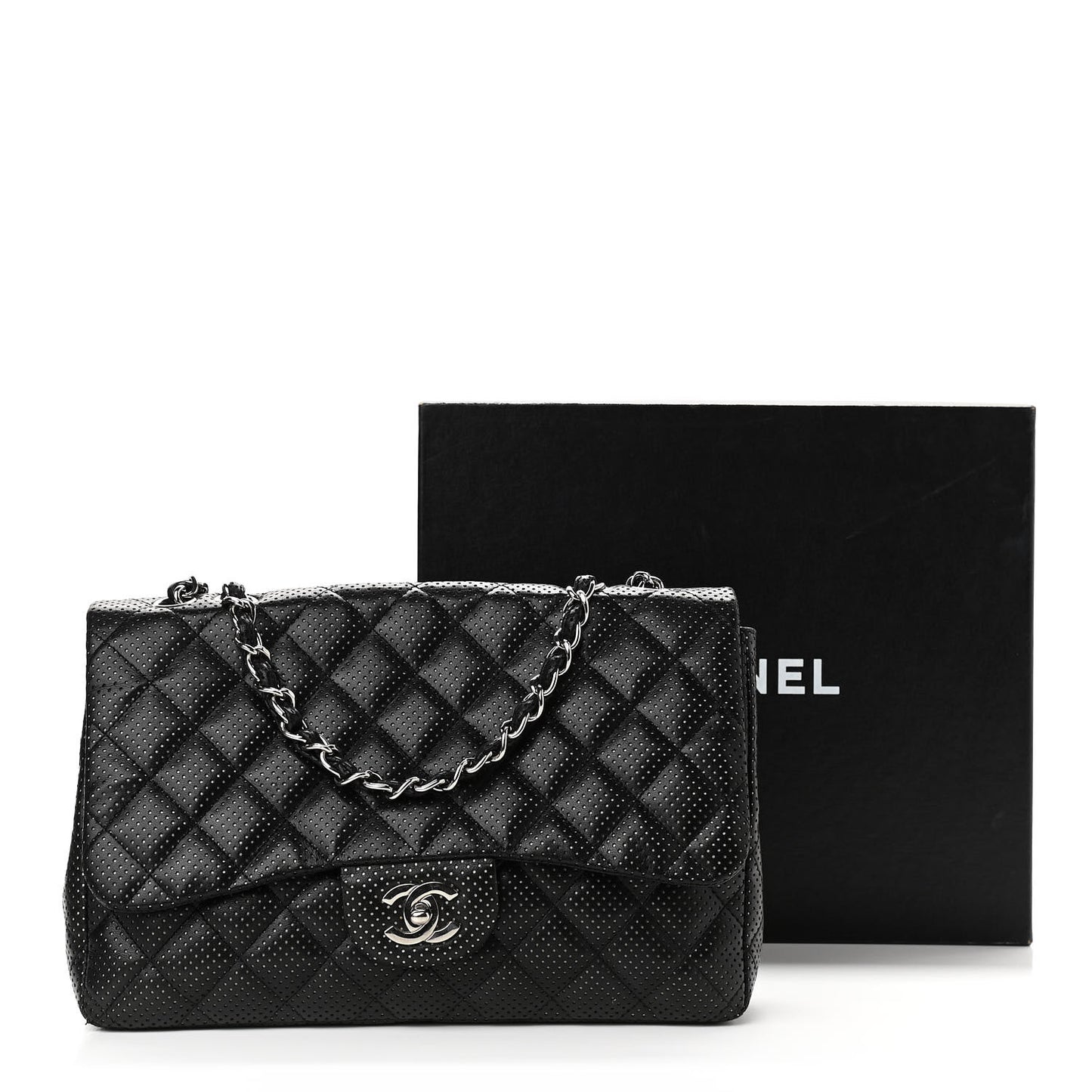 Lambskin Perforated Jumbo Single Flap Black