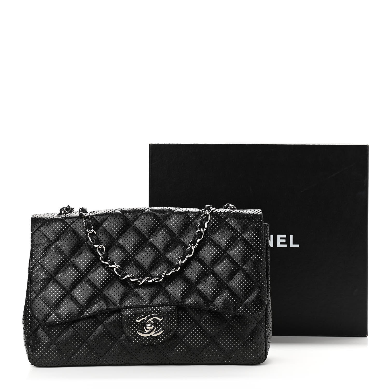 Chanel Lambskin Perforated Jumbo Single Flap Black 14 of 14