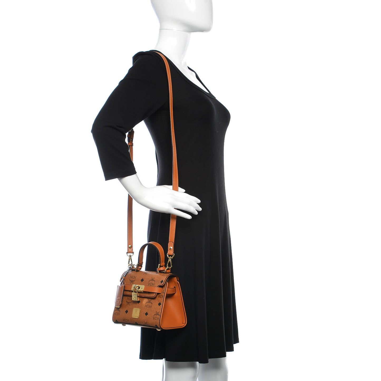 Visetos Mini Heritage Top Handle Satchel Cognac