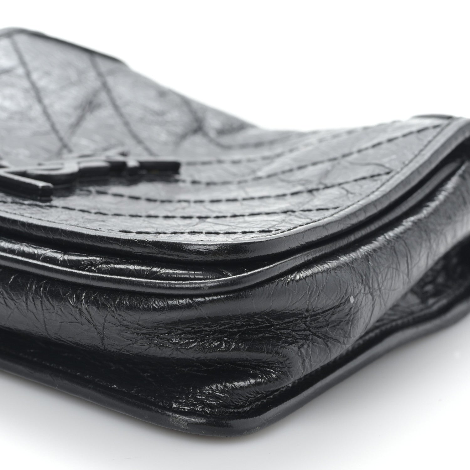 Saint Laurent Crinkled Calfskin Matelasse Monogram Niki Chain Wallet Black 8 of 9