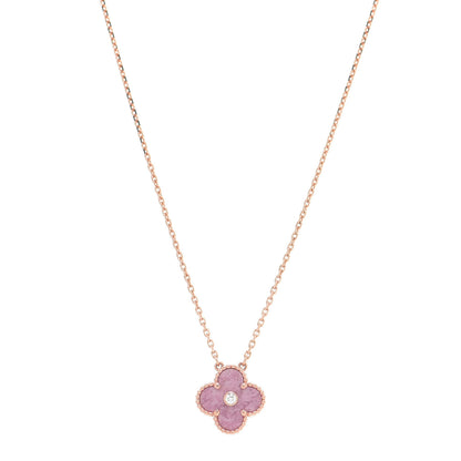Van Cleef & Arpels 18K Rose Gold Diamond Rhodonite Vintage Alhambra Pendant Necklace 1 of 7
