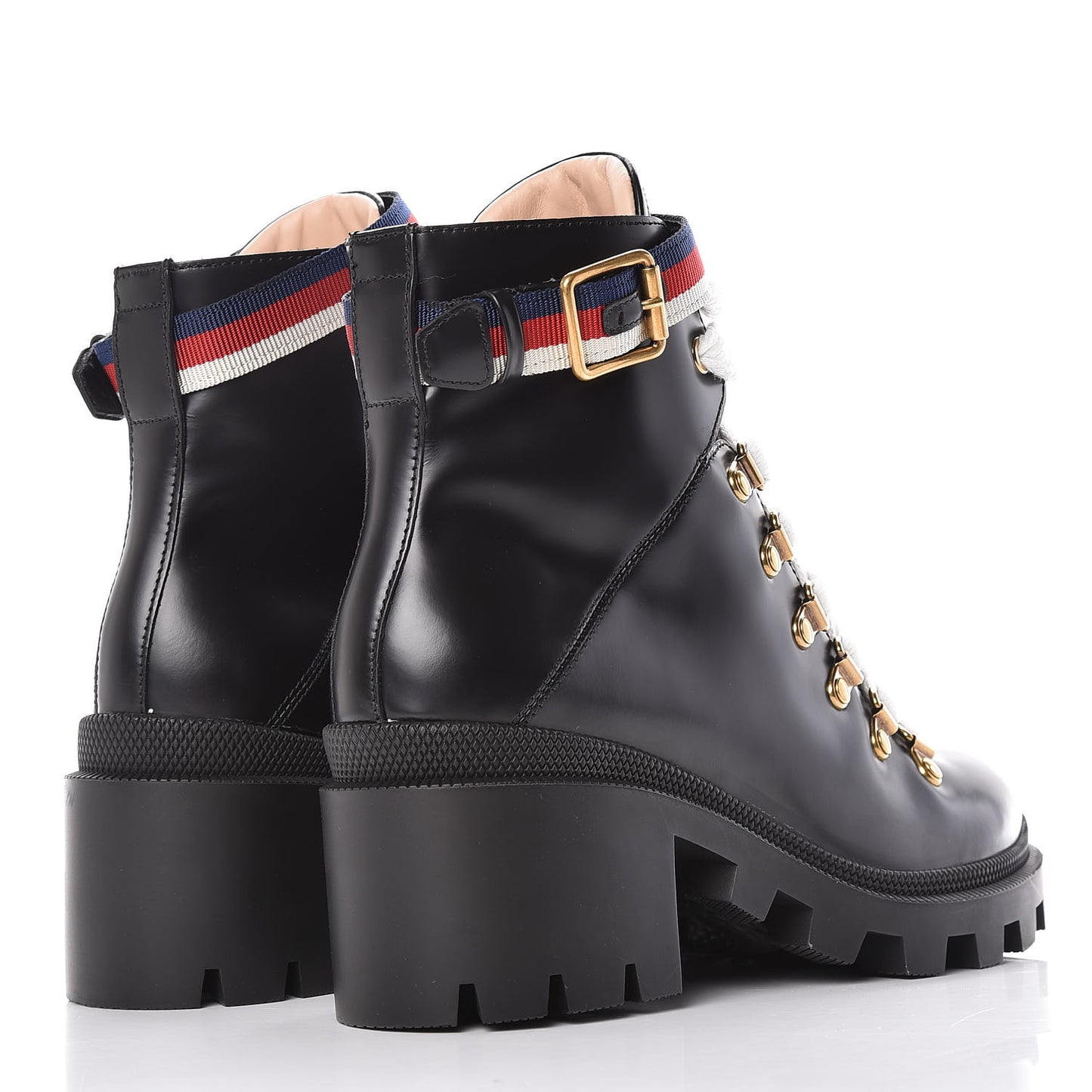 Calfskin Sylvie Web Lace Up Combat Boots 36.5 Black
