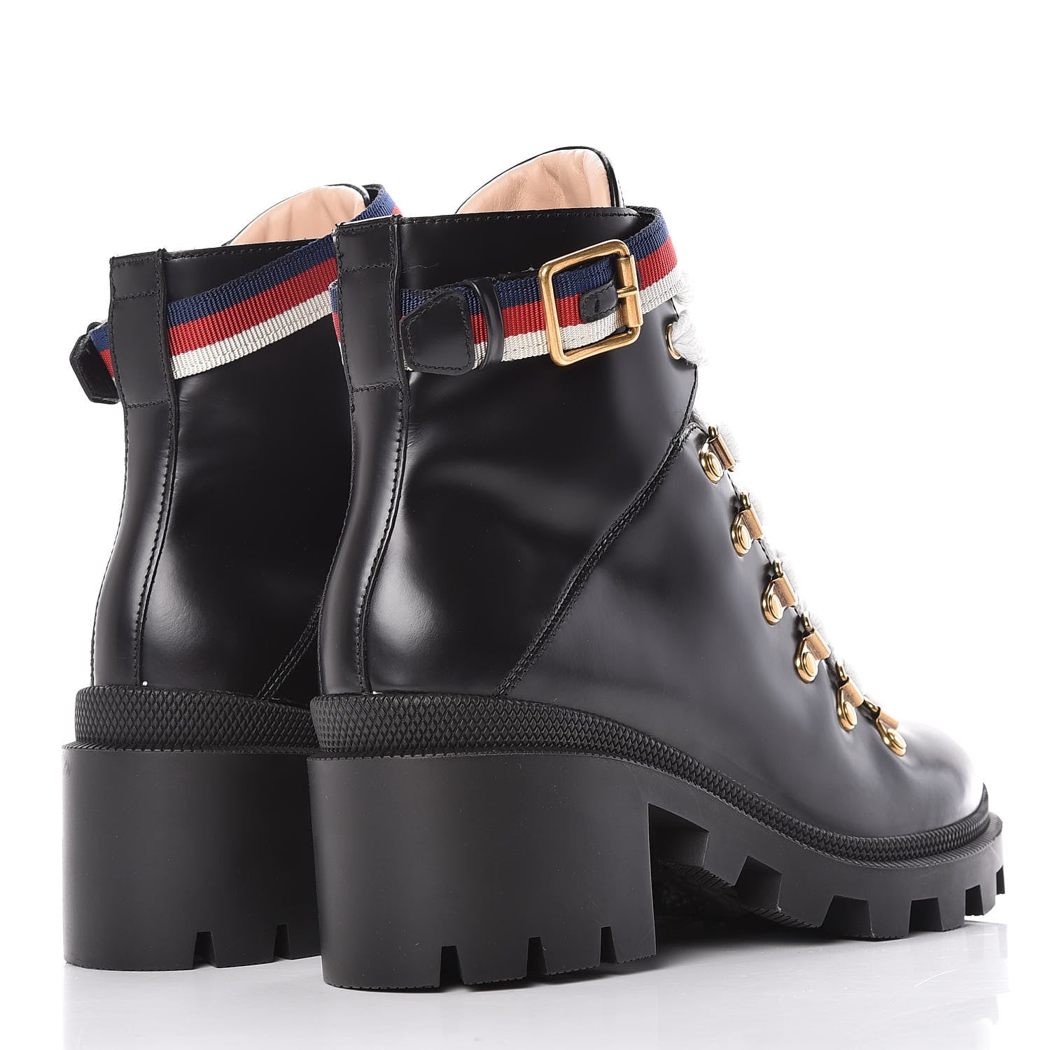 Gucci Calfskin Sylvie Web Lace Up Combat Boots 36.5 Black 6 of 9