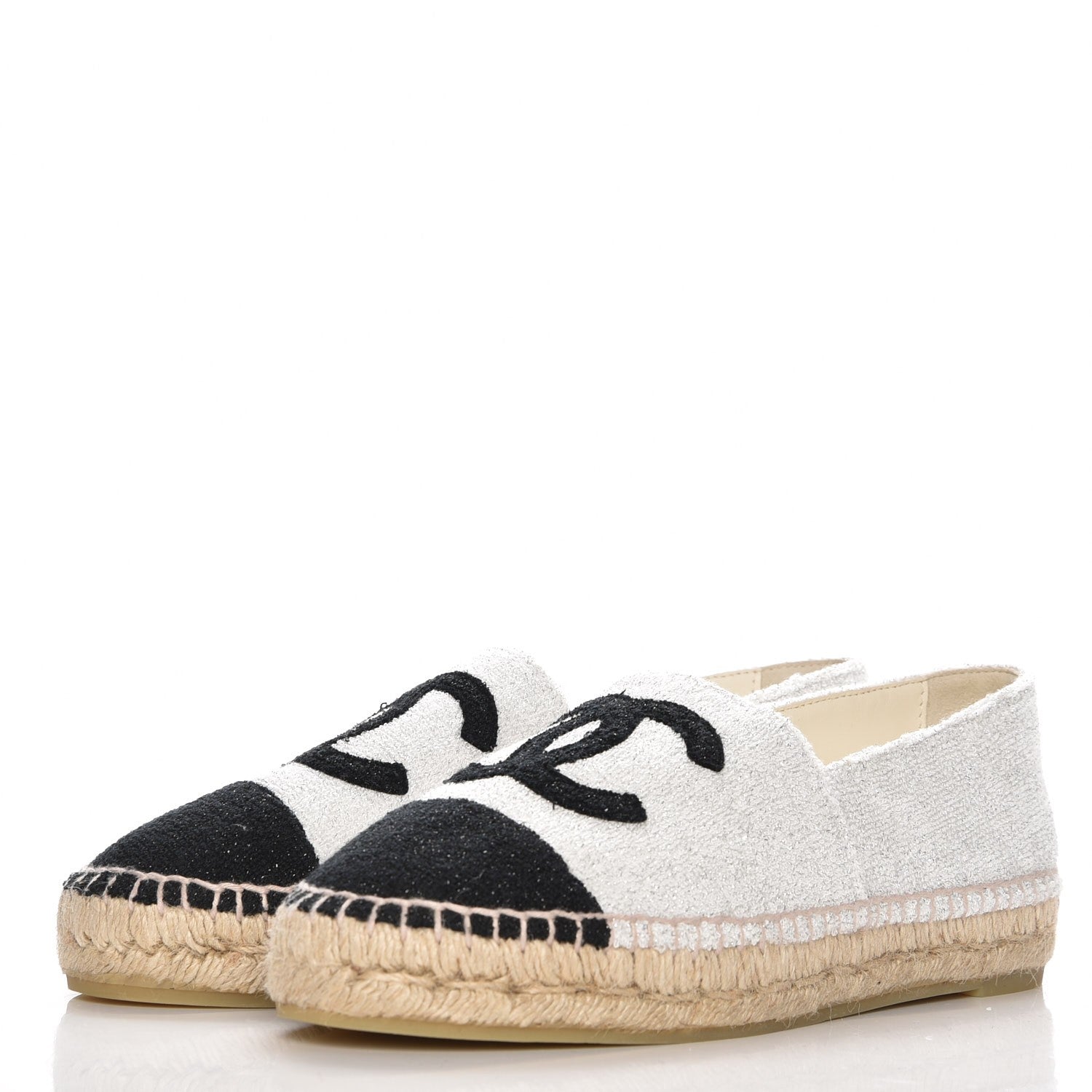 Chanel Fabric CC Espadrilles 37 Silver Black 3 of 10