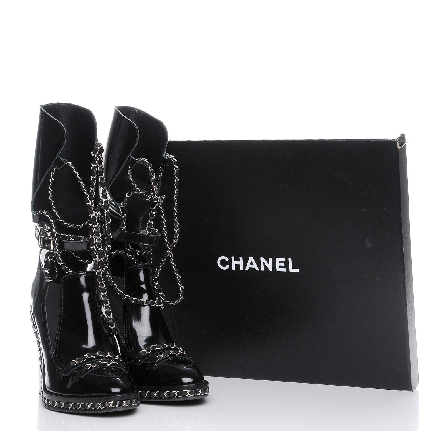 Chanel Patent Chained Tall Combat Boots 39 Black 17 of 17