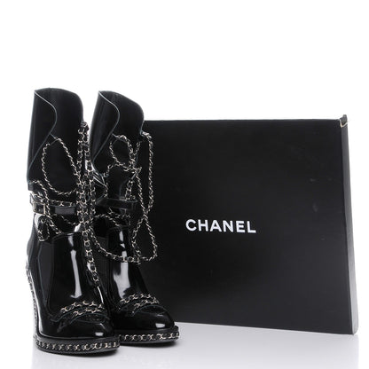 Chanel Patent Chained Tall Combat Boots 39 Black 17 of 17