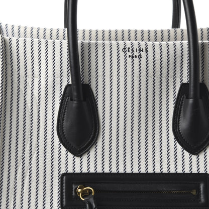 Celine Cotton Canvas Striped Medium Phantom Luggage White Navy 9 of 10