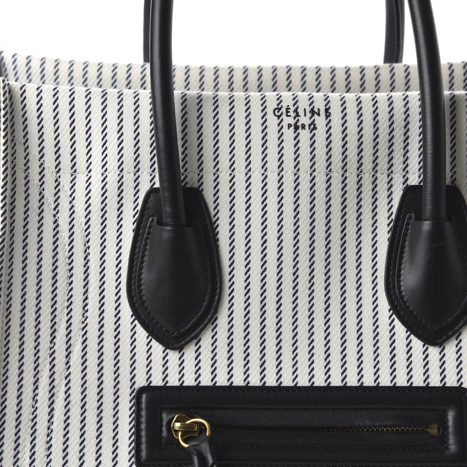Celine Cotton Canvas Striped Medium Phantom Luggage White Navy 9 of 10