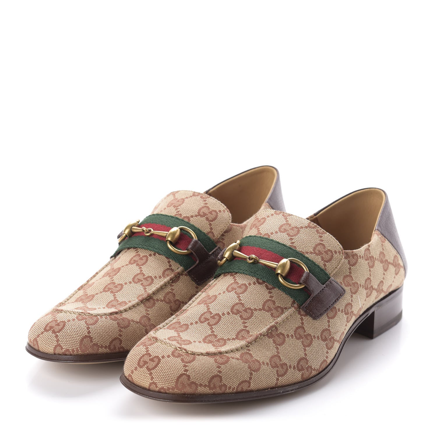 Gucci GG Monogram Goatskin Web Mens Horsebit Loafers 10 Beige Ruggine Light Brown 3 of 9