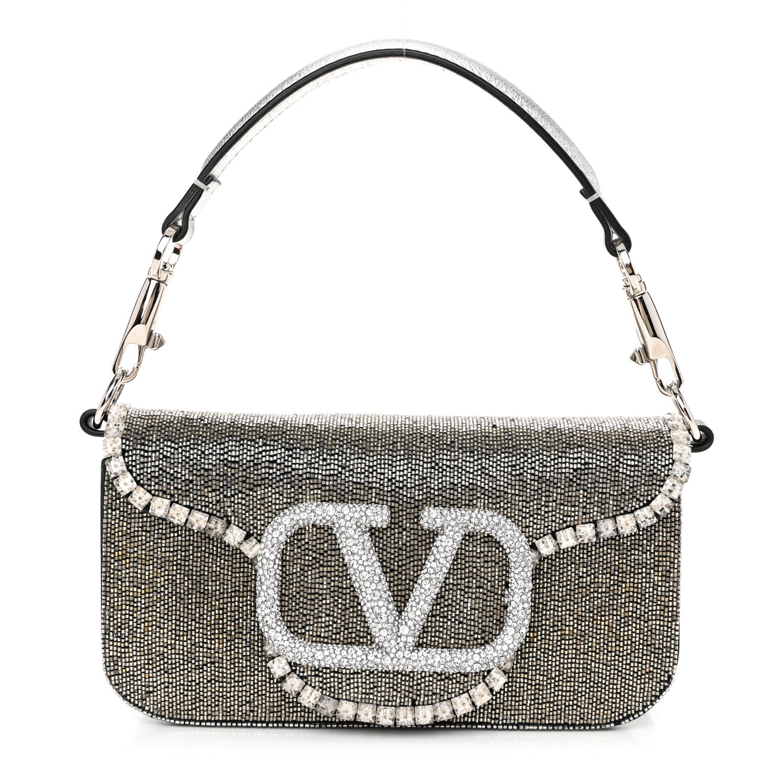 Valentino Garavani Swarovski Crystal Embroidered Vlogo Small Loco Shoulder Bag Crystal Silver 1 of 10