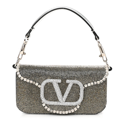 Valentino Garavani Swarovski Crystal Embroidered Vlogo Small Loco Shoulder Bag Crystal Silver 1 of 10