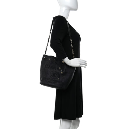 Chanel Mixed Fibers Stripe Deauville Drawstring Bag Black 2 of 10