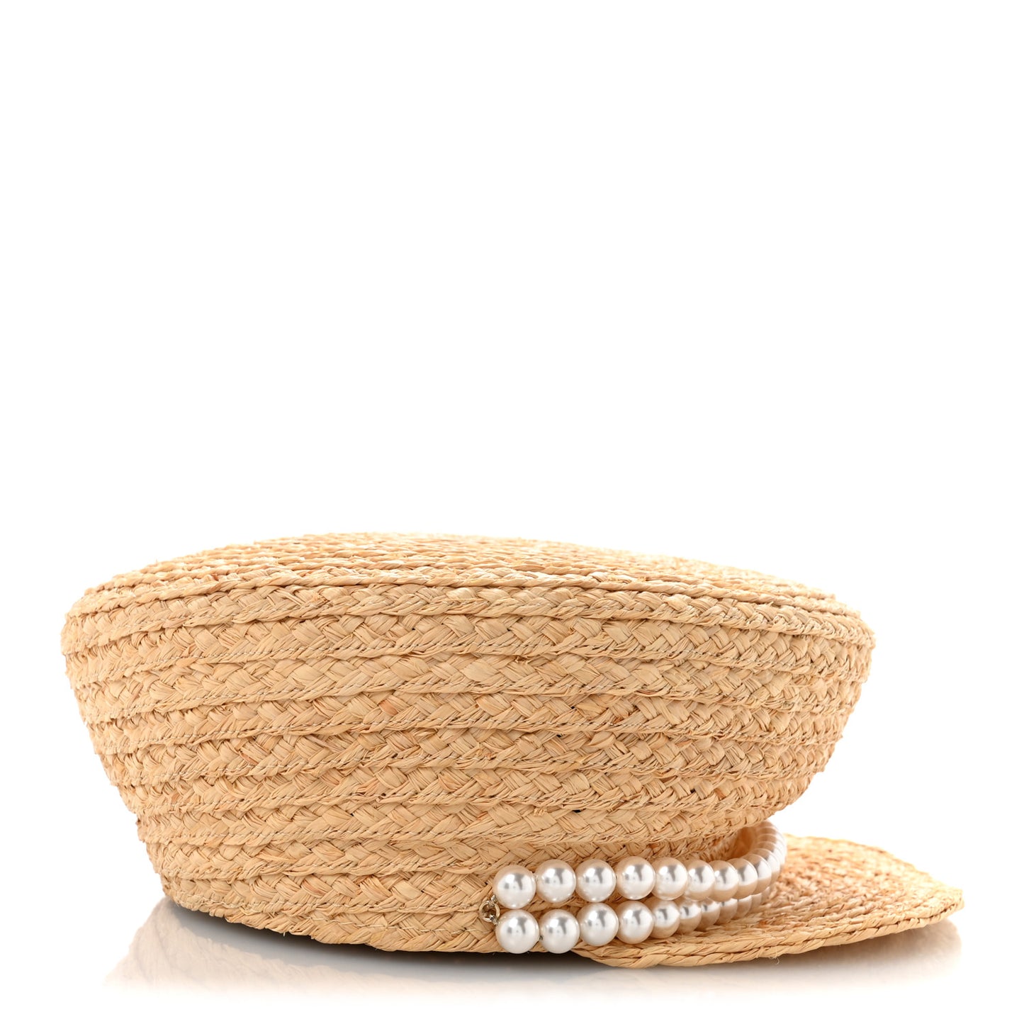 Straw Pearl Logo Newsboy Cap M Beige Pearly White