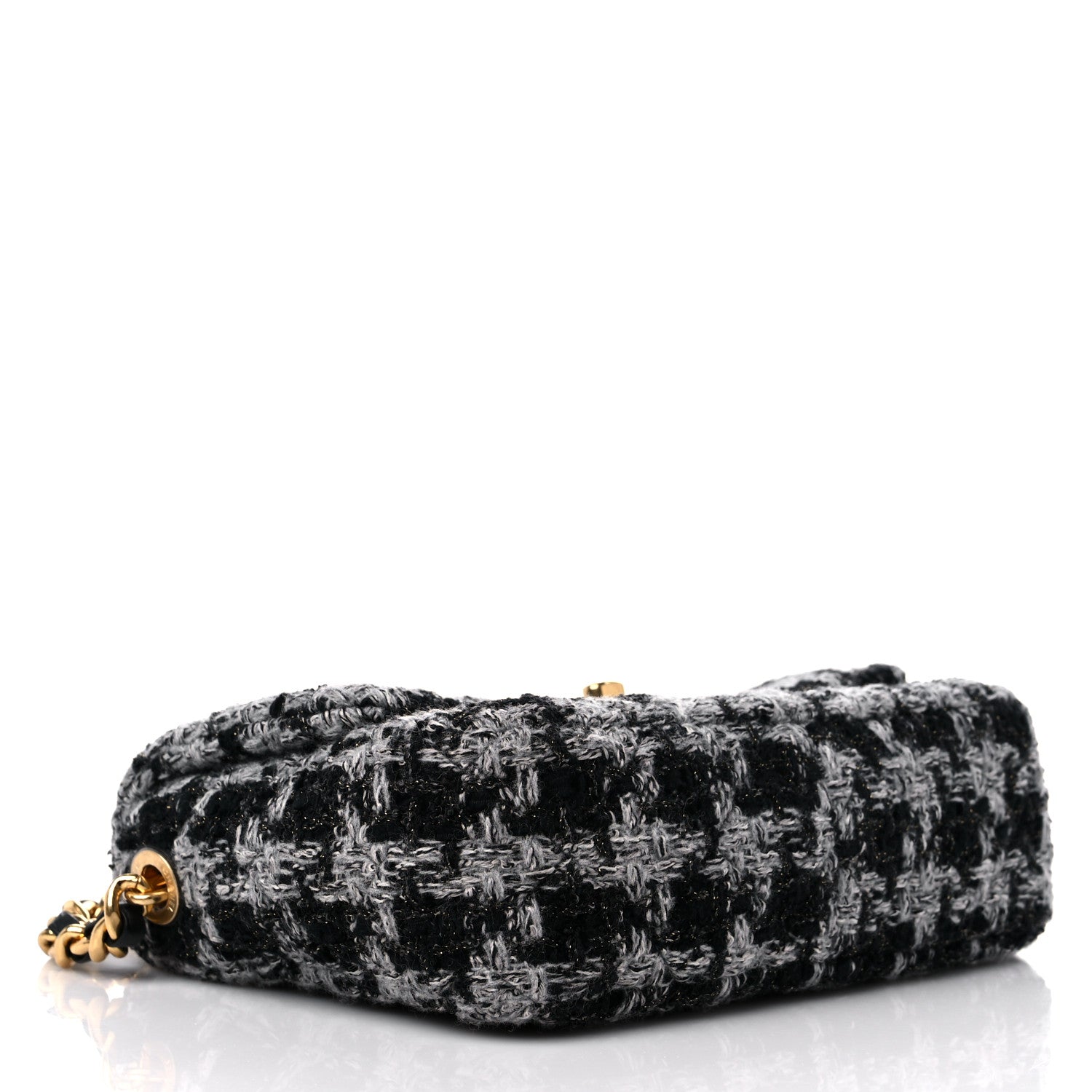 Chanel Wool Tweed Quilted Small Elegant Chain Flap Black Grey 4 of 9
