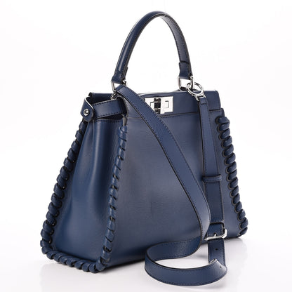 Fendi Calfskin Lace Up Medium Peekaboo Iconic Satchel Blue 4 of 9