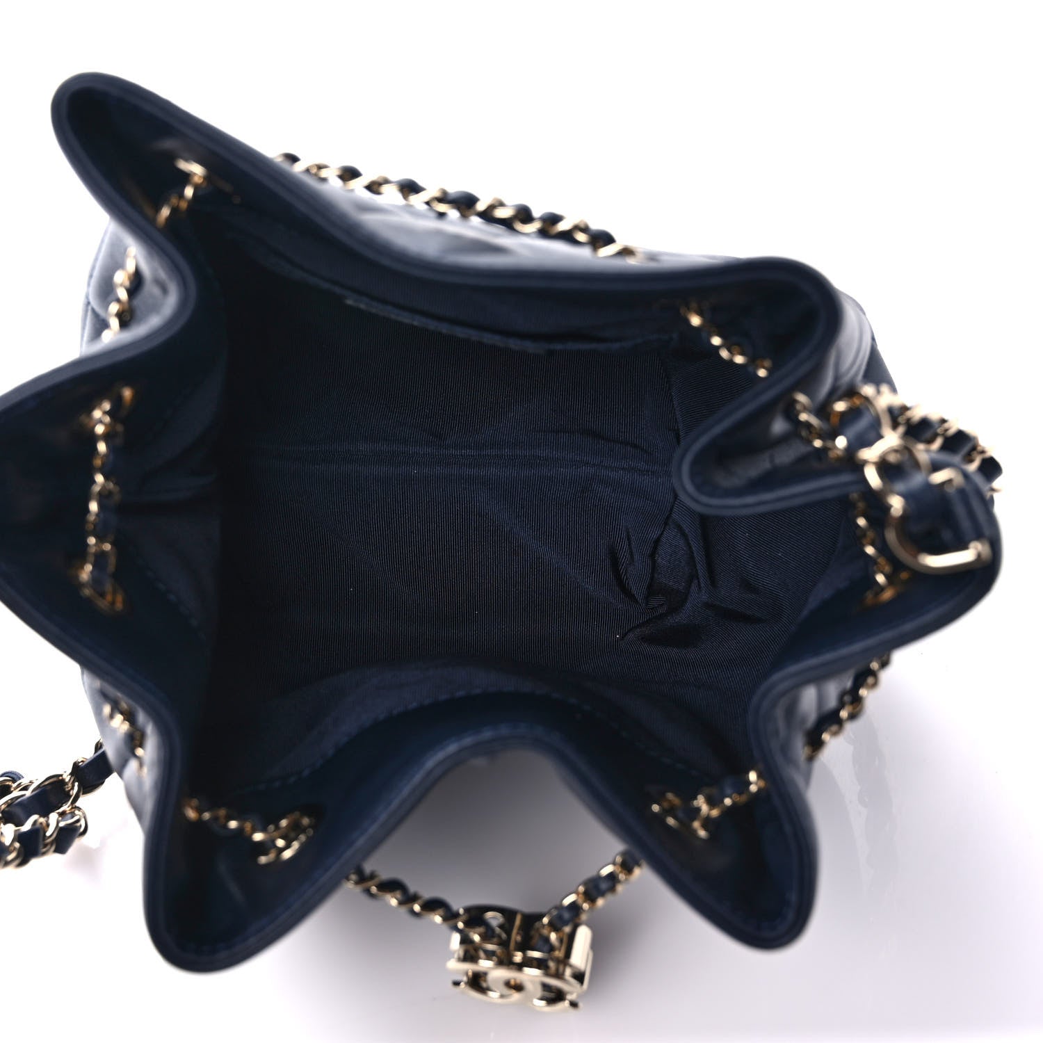 Chanel Lambskin Quilted CC Dweller Drawstring Bucket Bag Navy 5 of 9