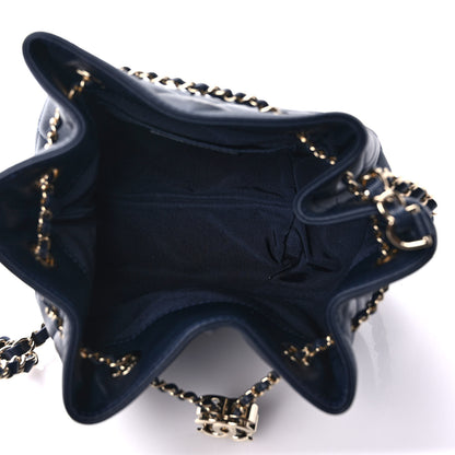 Chanel Lambskin Quilted CC Dweller Drawstring Bucket Bag Navy 5 of 9