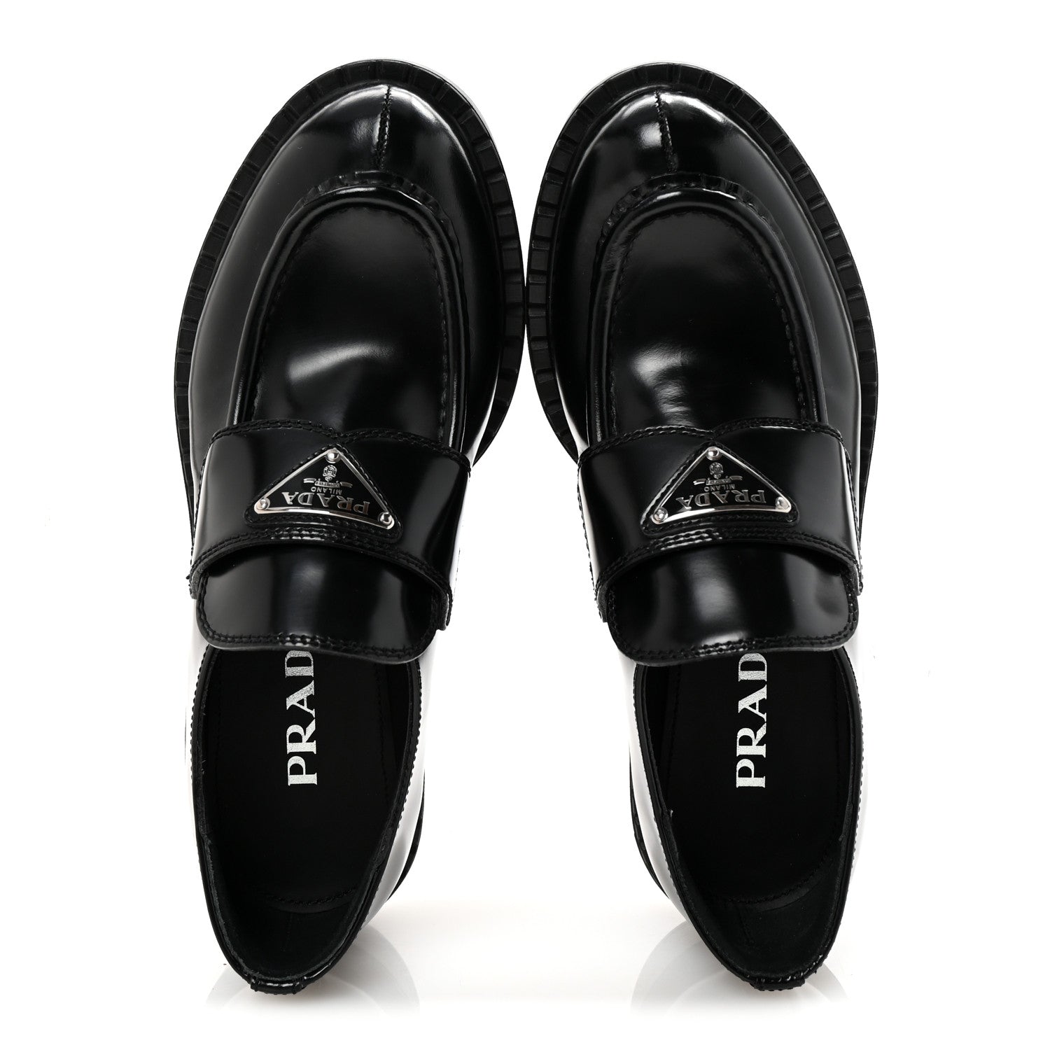 Prada Spazzolato Metal Triangle Logo 50mm Loafers 37 Black 2 of 10