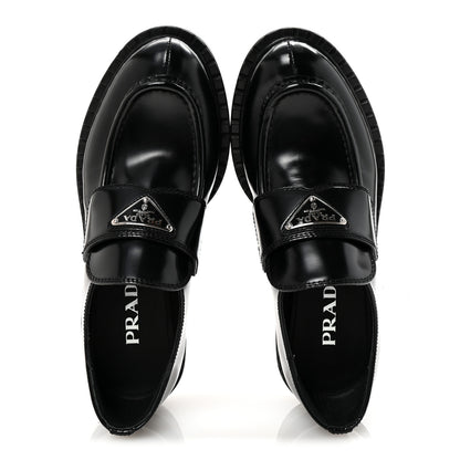 Prada Spazzolato Metal Triangle Logo 50mm Loafers 37 Black 2 of 10