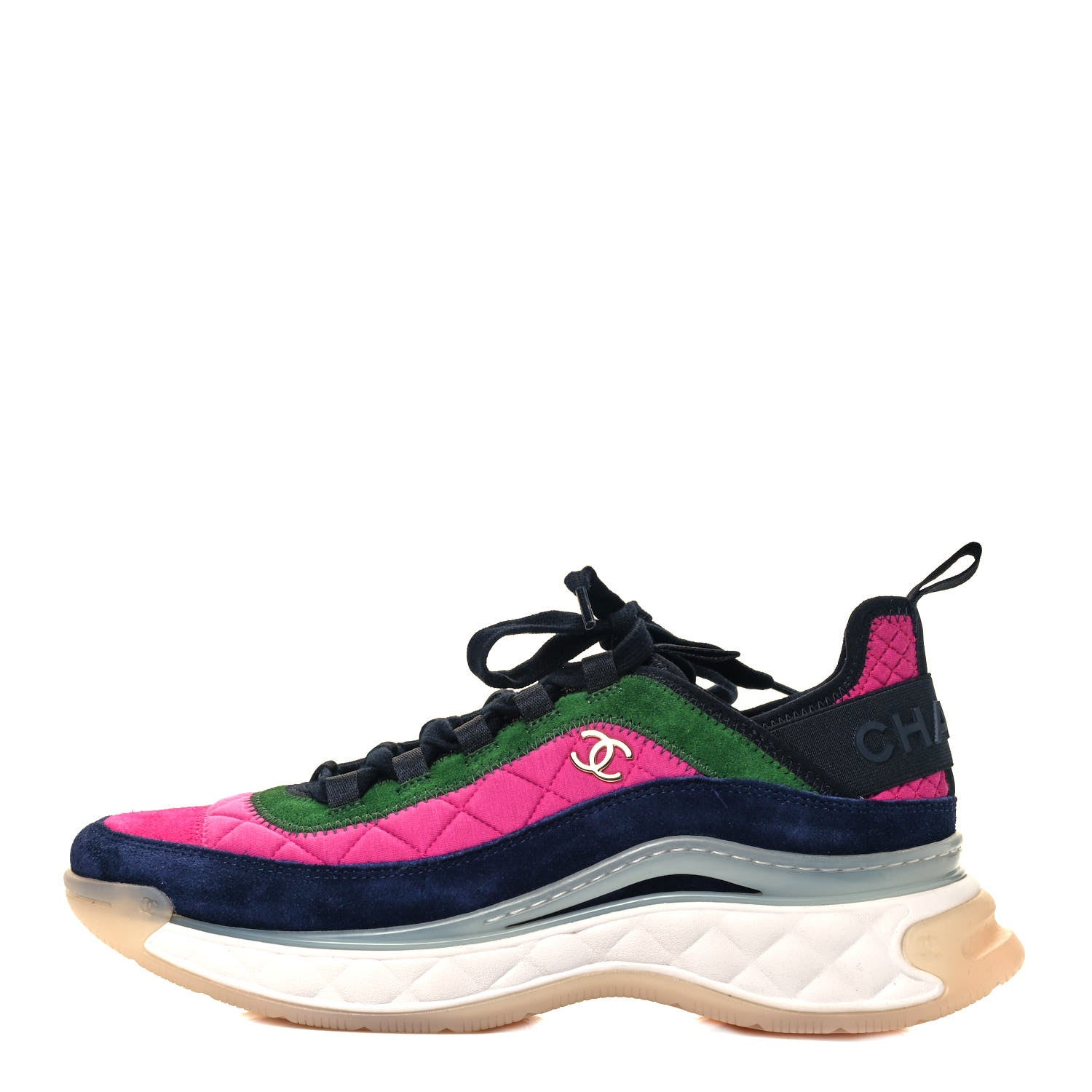 Chanel Velvet Calfskin Mixed Fibers CC Sneakers 40 Dark Pink Green 1 of 9