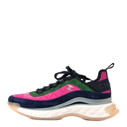Chanel Velvet Calfskin Mixed Fibers CC Sneakers 40 Dark Pink Green 1 of 9
