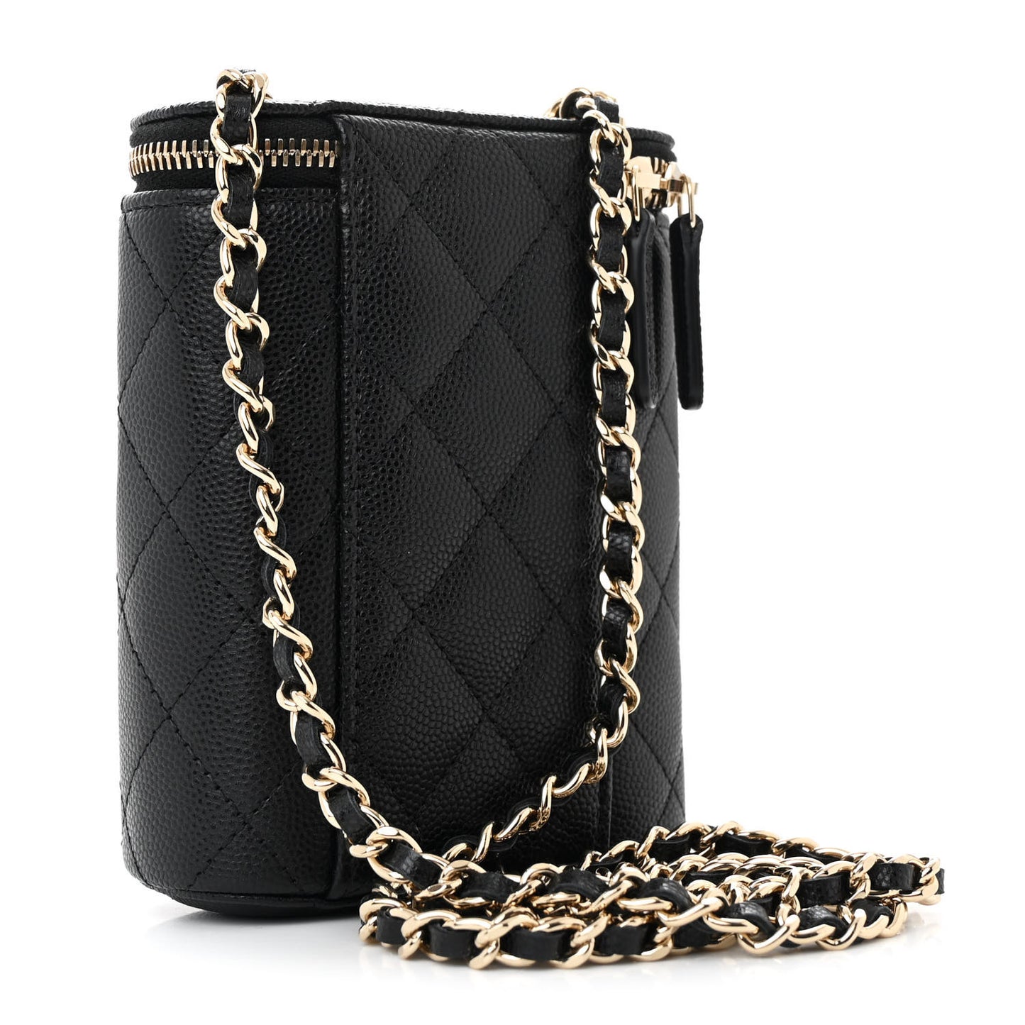 Caviar Quilted Small Vertical Coco Beauty Vanity Case With Chain Black
