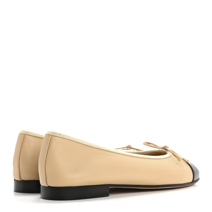 Chanel Lambskin Cap Toe CC Ballerina Flats 38 Beige Black 5 of 10