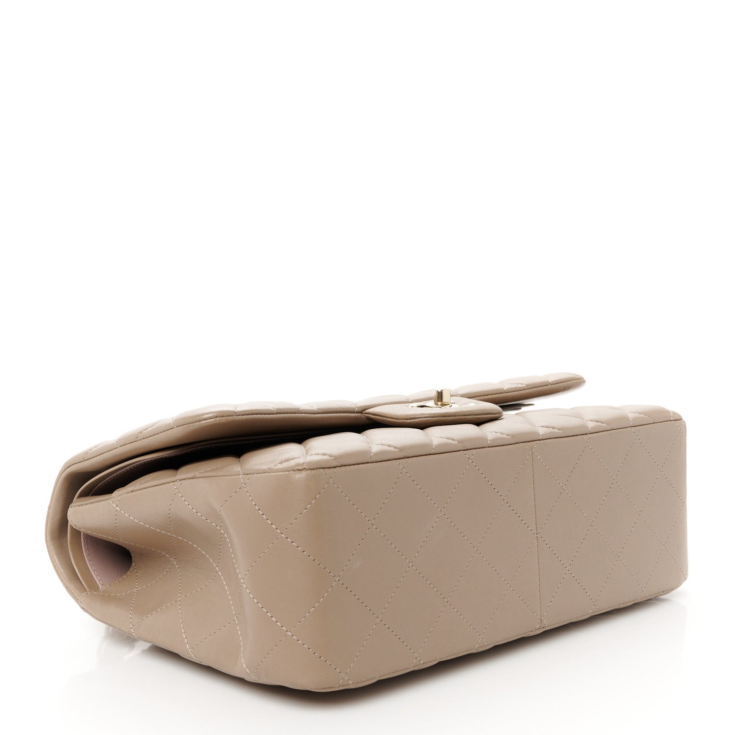 Lambskin Quilted Jumbo Double Flap Dark Beige