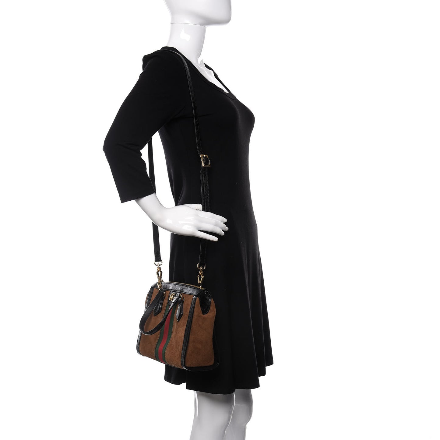 Suede Patent GG Web Small Ophidia Tote Bag Nocciola Black