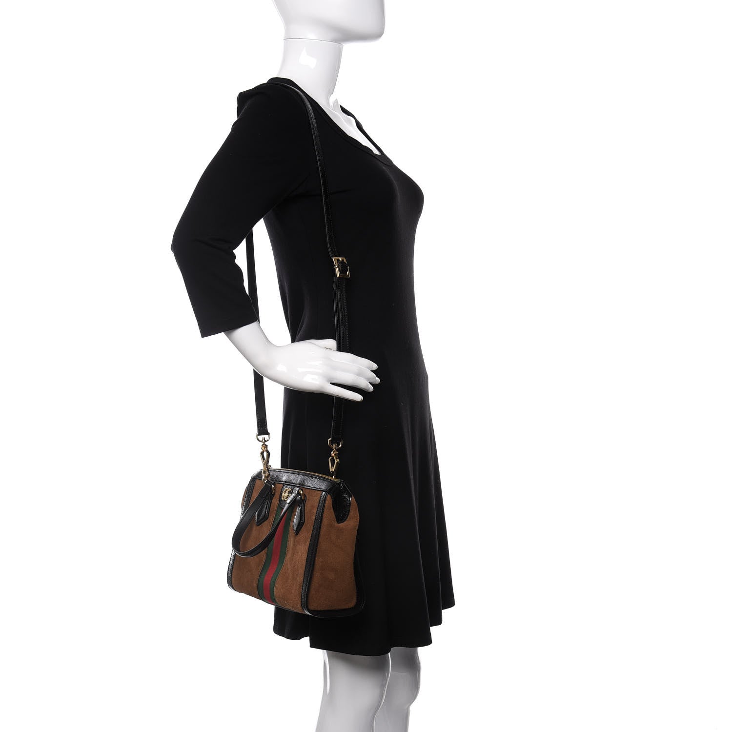 Gucci Suede Patent GG Web Small Ophidia Tote Bag Nocciola Black 2 of 9