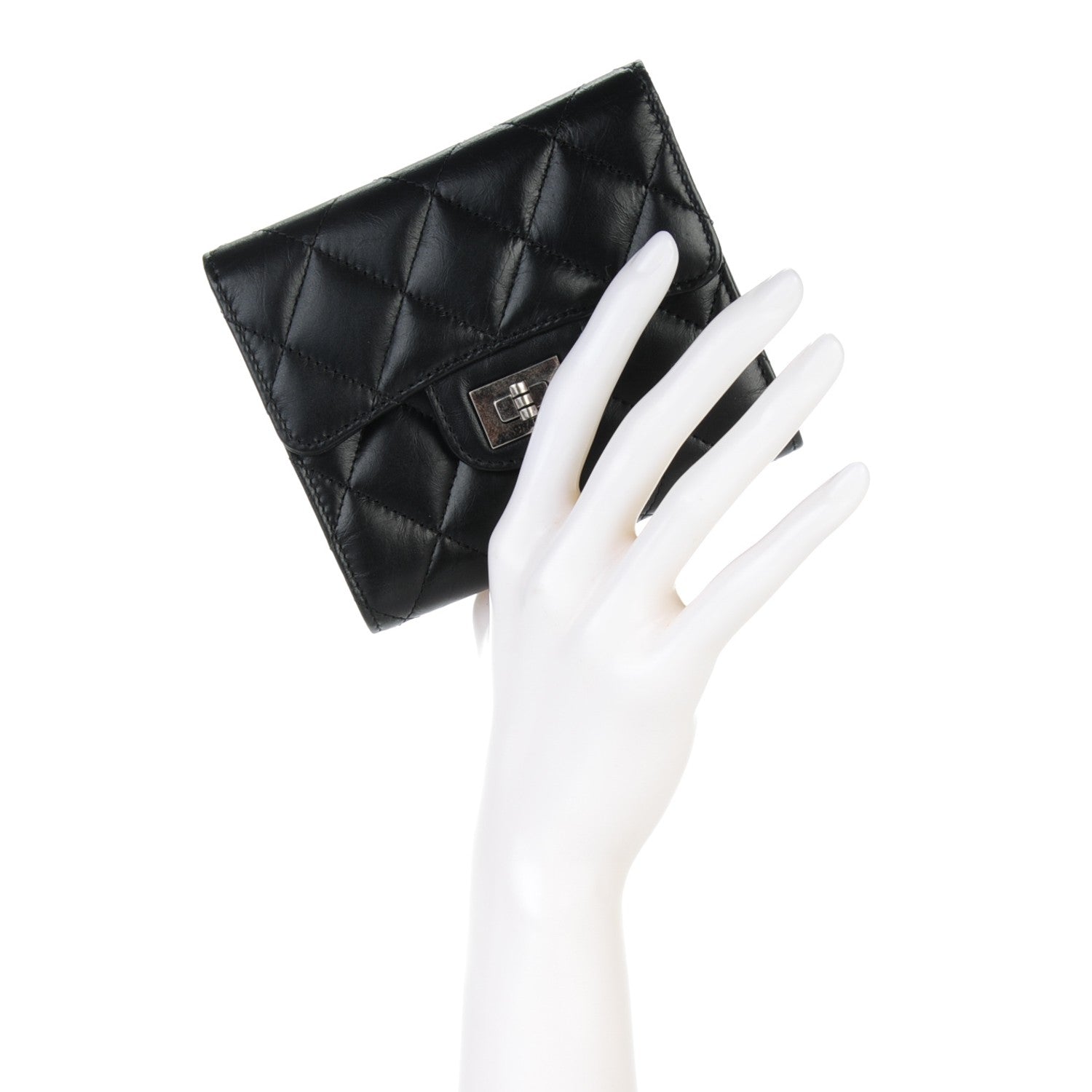 Chanel Aged Calfskin Quilted Reissue Compact Wallet Black 2 of 8