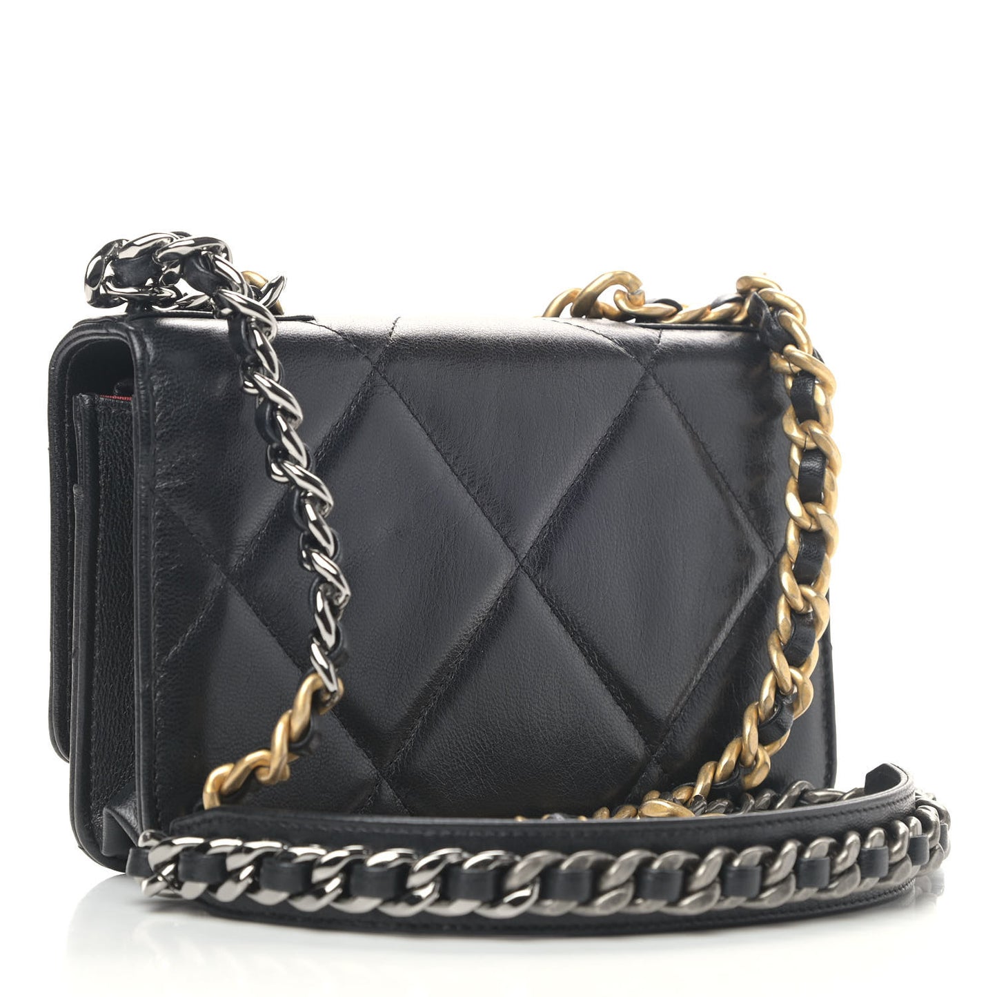 Goatskin Quilted Chanel 19 Wallet On Chain WOC Black