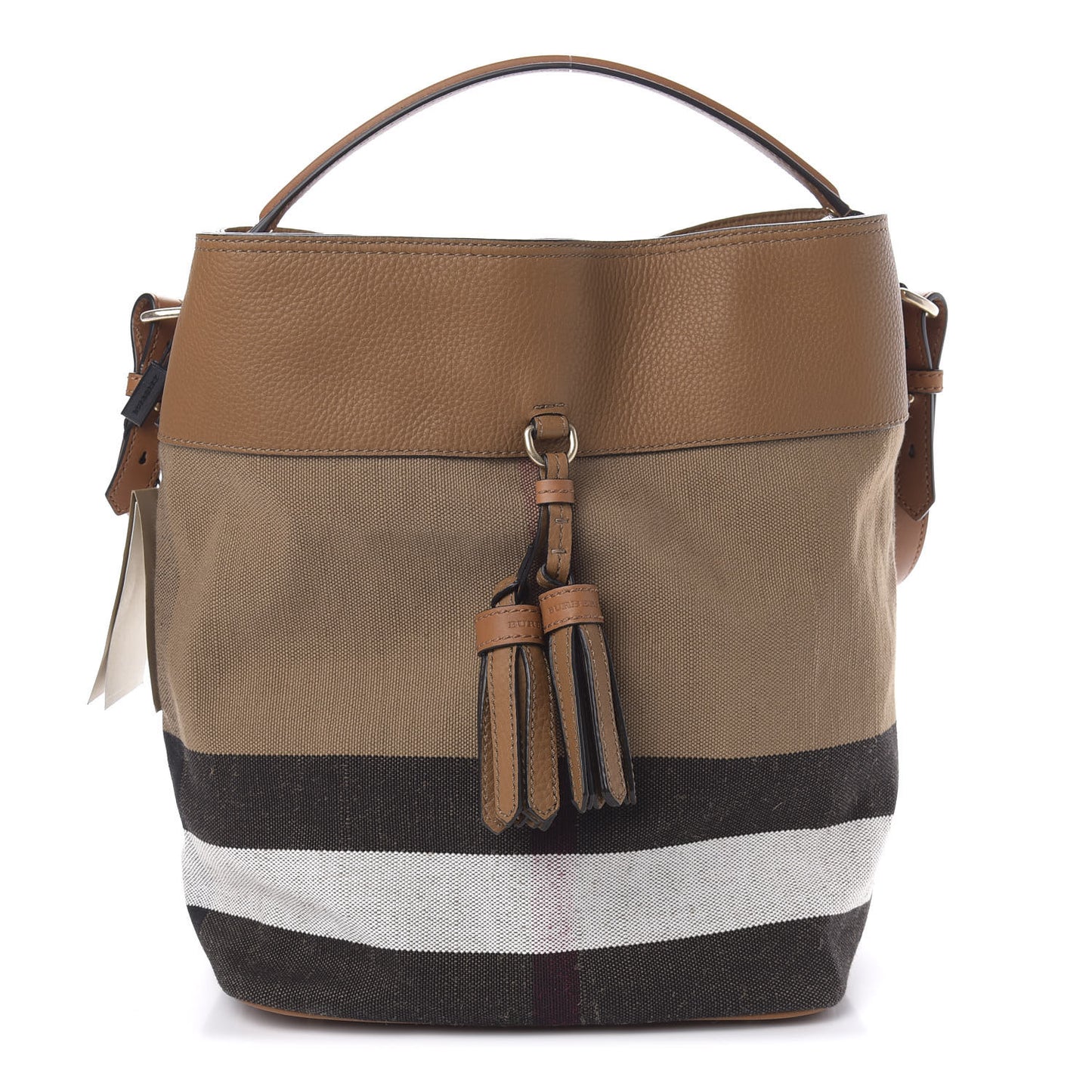 Grainy Calfskin Canvas Mega Check Medium Ashby Tassel Hobo Saddle Brown