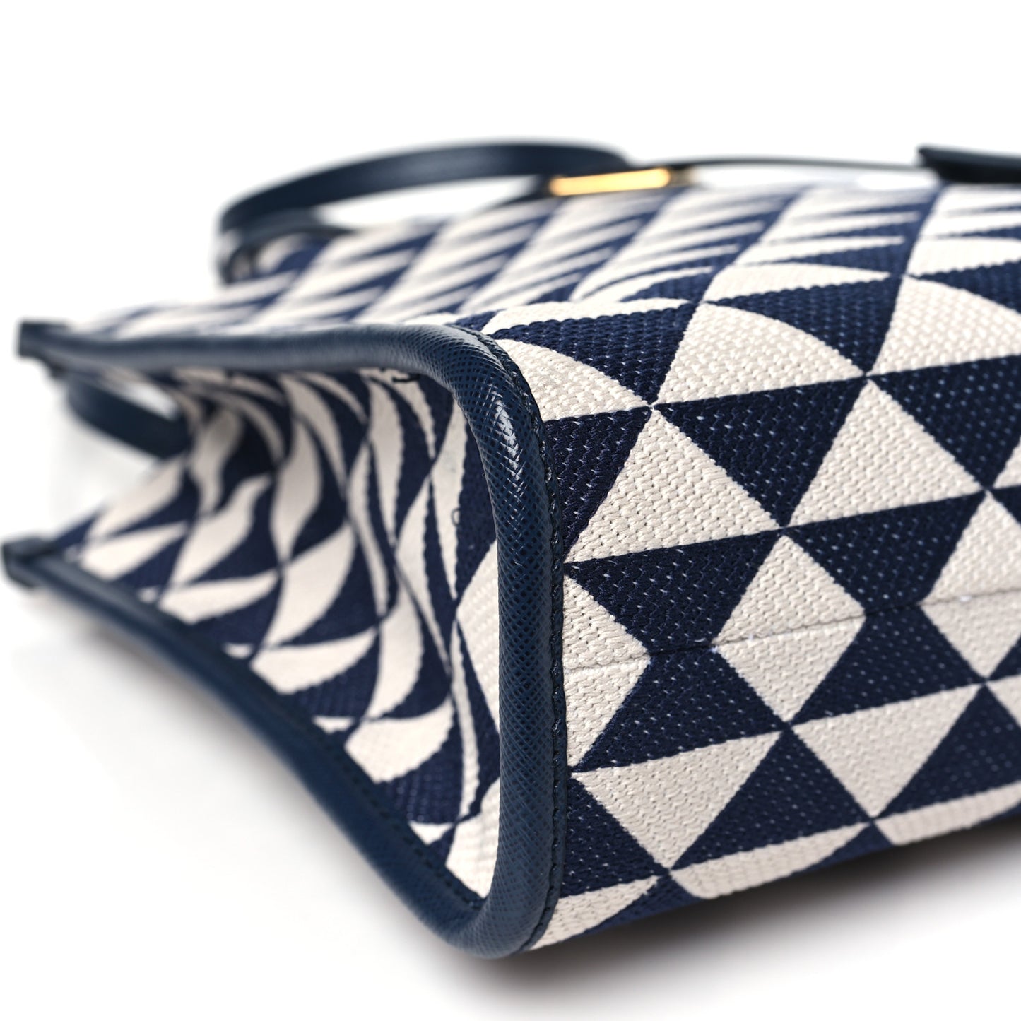 Jacquard Saffiano Triangolo Symbole Embroidered Small Tote Baltico Talco