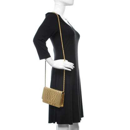 Chanel Metallic Calfskin Crocodile Embossed Cocodile Wallet On Chain WOC Gold 2 of 9