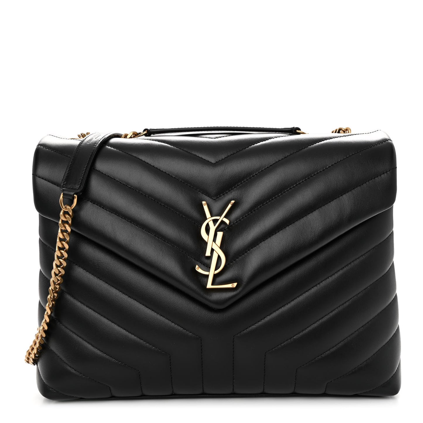 Calfskin Y Quilted Monogram Medium Loulou Chain Satchel Black