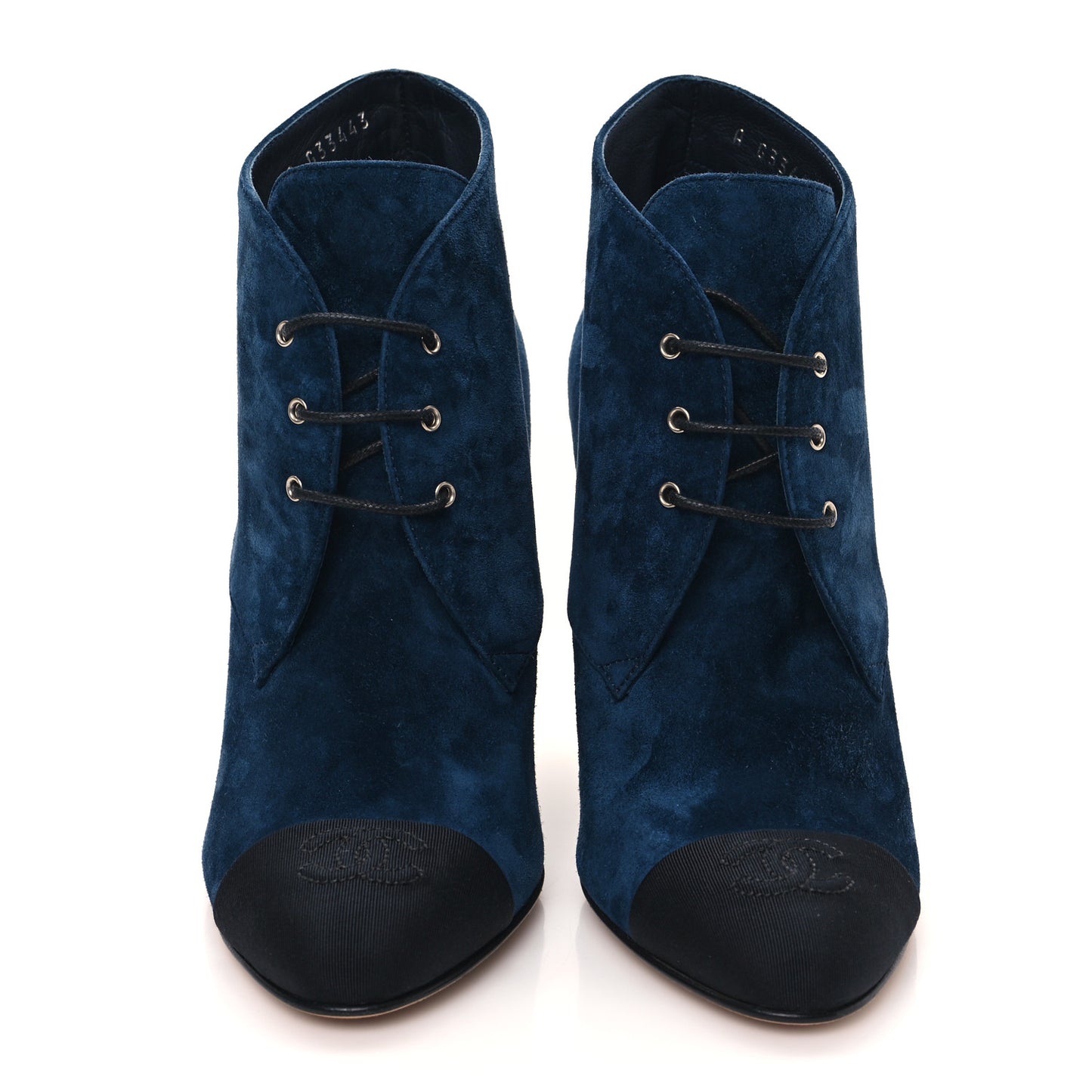 Suede Grosgrain Pearl Lace Up Booties 36 Dark Blue Black
