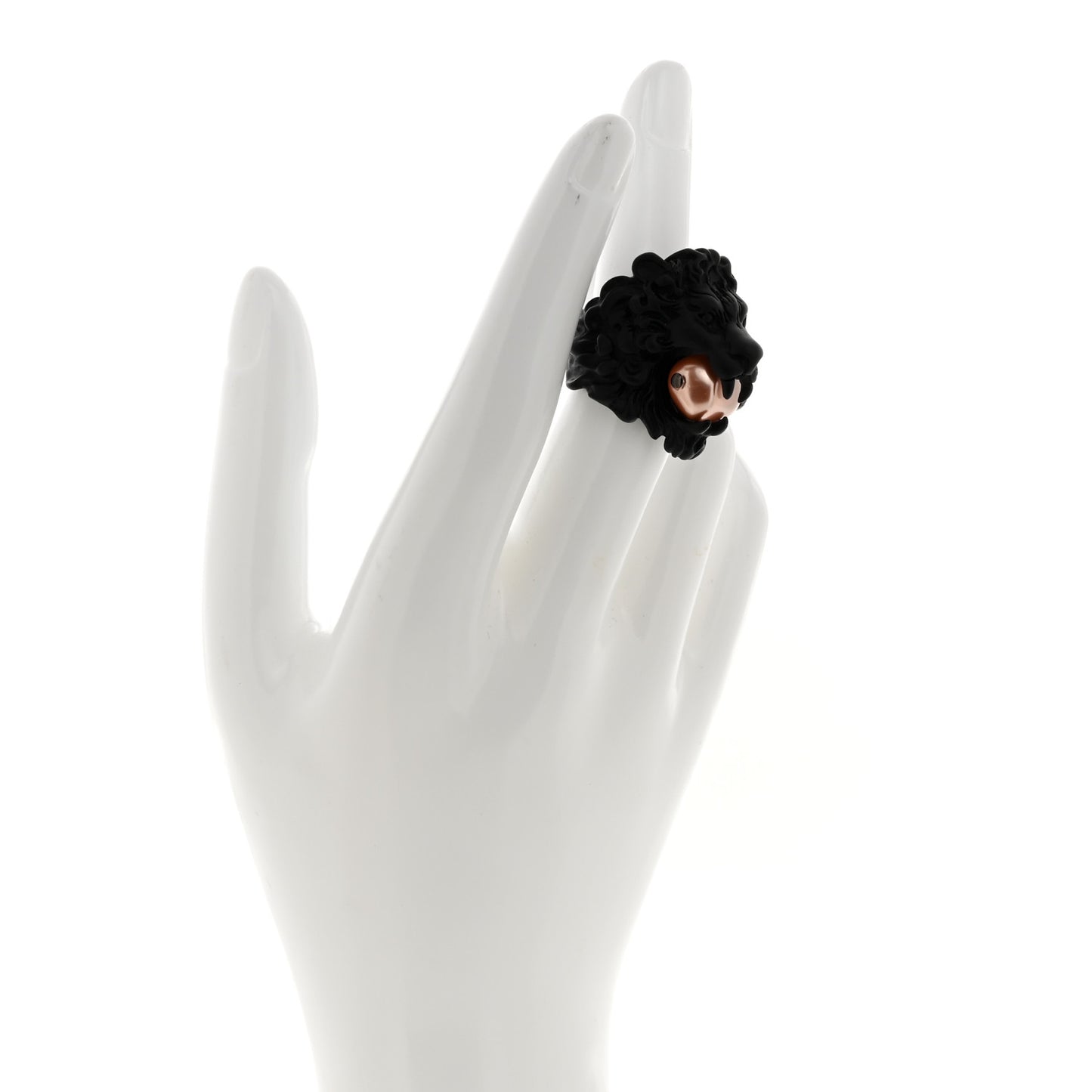Glass Pearl Lion Head Ring 52 6 Black Pink