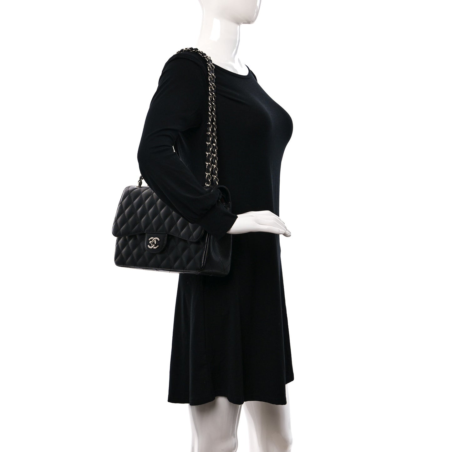 Caviar Quilted Jumbo Double Flap Black