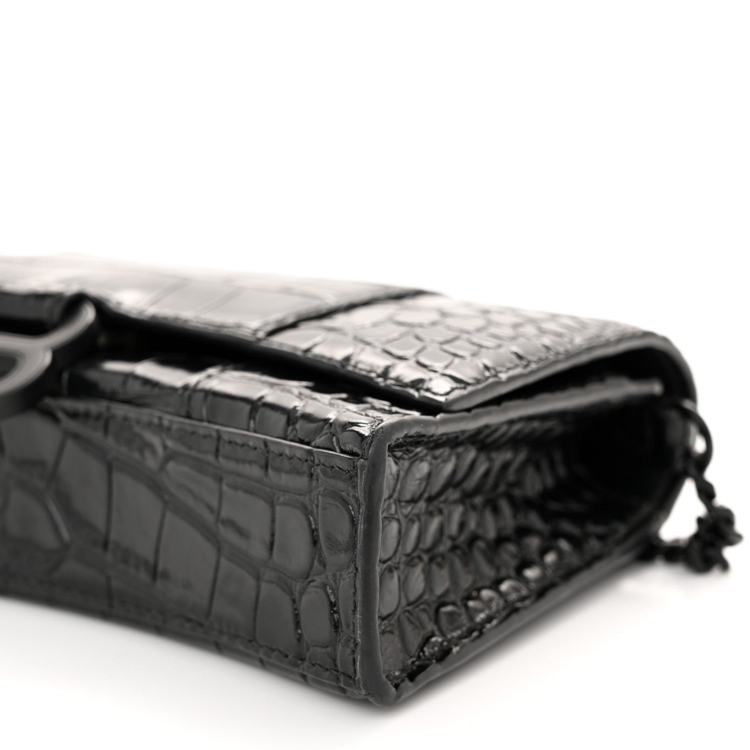 Balenciaga Shiny Calfskin Monochrome Crocodile Embossed Hourglass Chain Bag Black 9 of 9