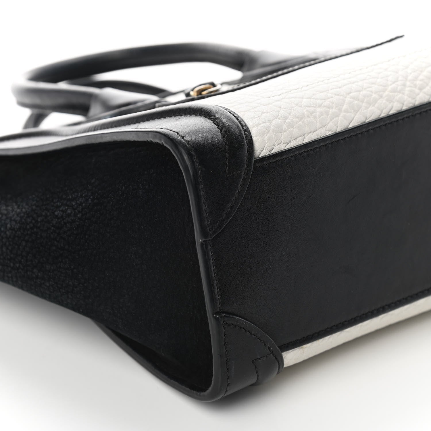 Celine Bullhide Calfskin Nubuck Bi-Color Nano Luggage Black White 11 of 12