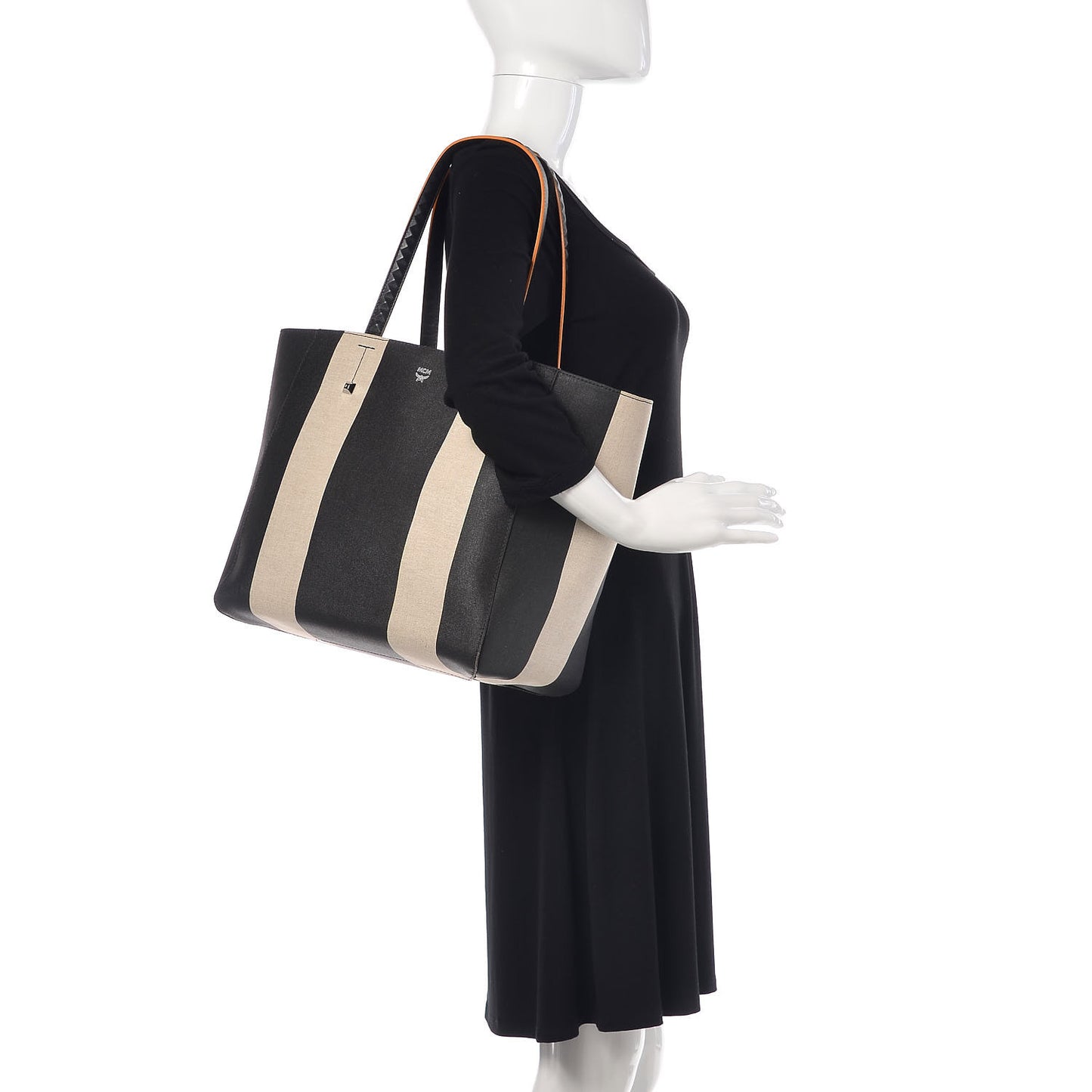 Canvas Stripe Shopper Tote Black White