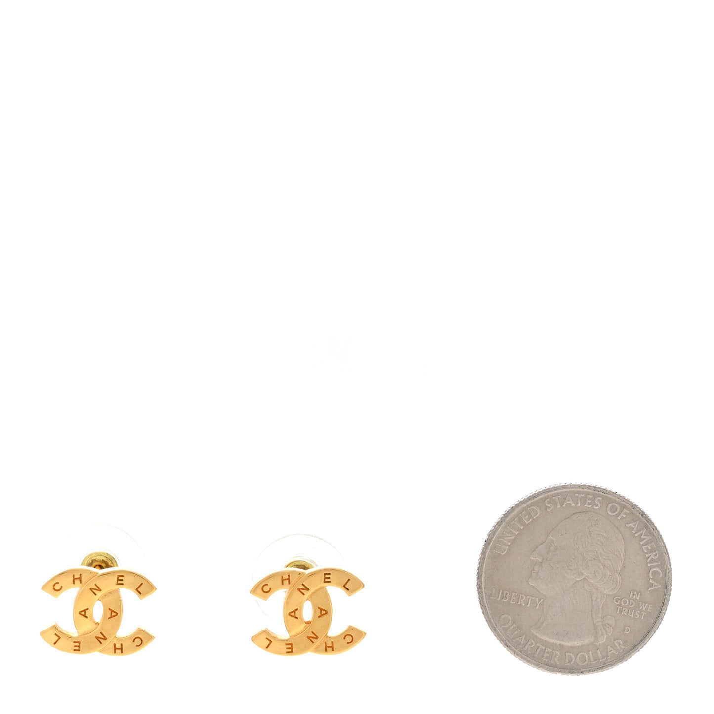 Metal CC Paris Button Stud Earrings Gold