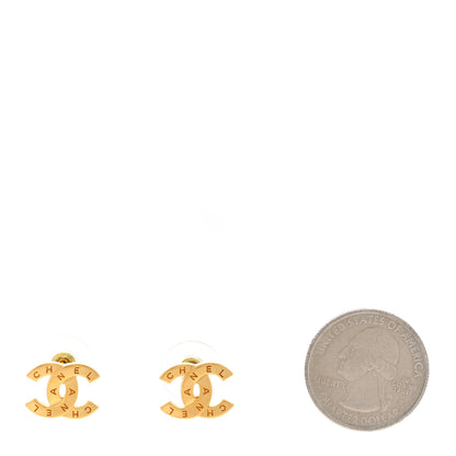 Chanel Metal CC Paris Button Stud Earrings Gold 2 of 5