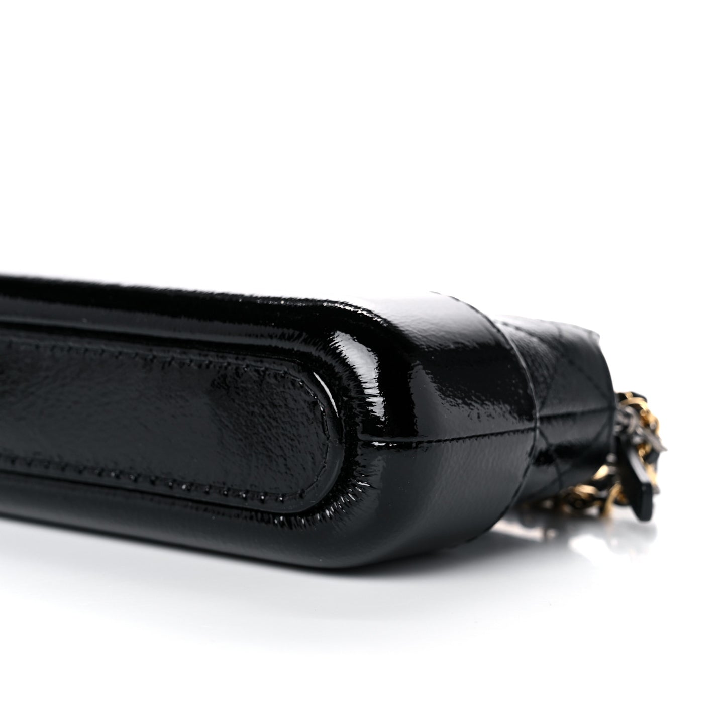 Patent Goatskin Quilted Small Gabrielle Clutch With Chain Black