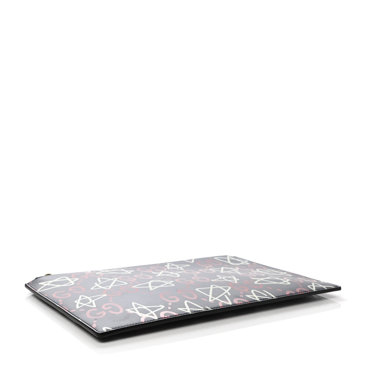 Calfskin GucciGhost Print Pouch Blue Agata Hibiscus Red