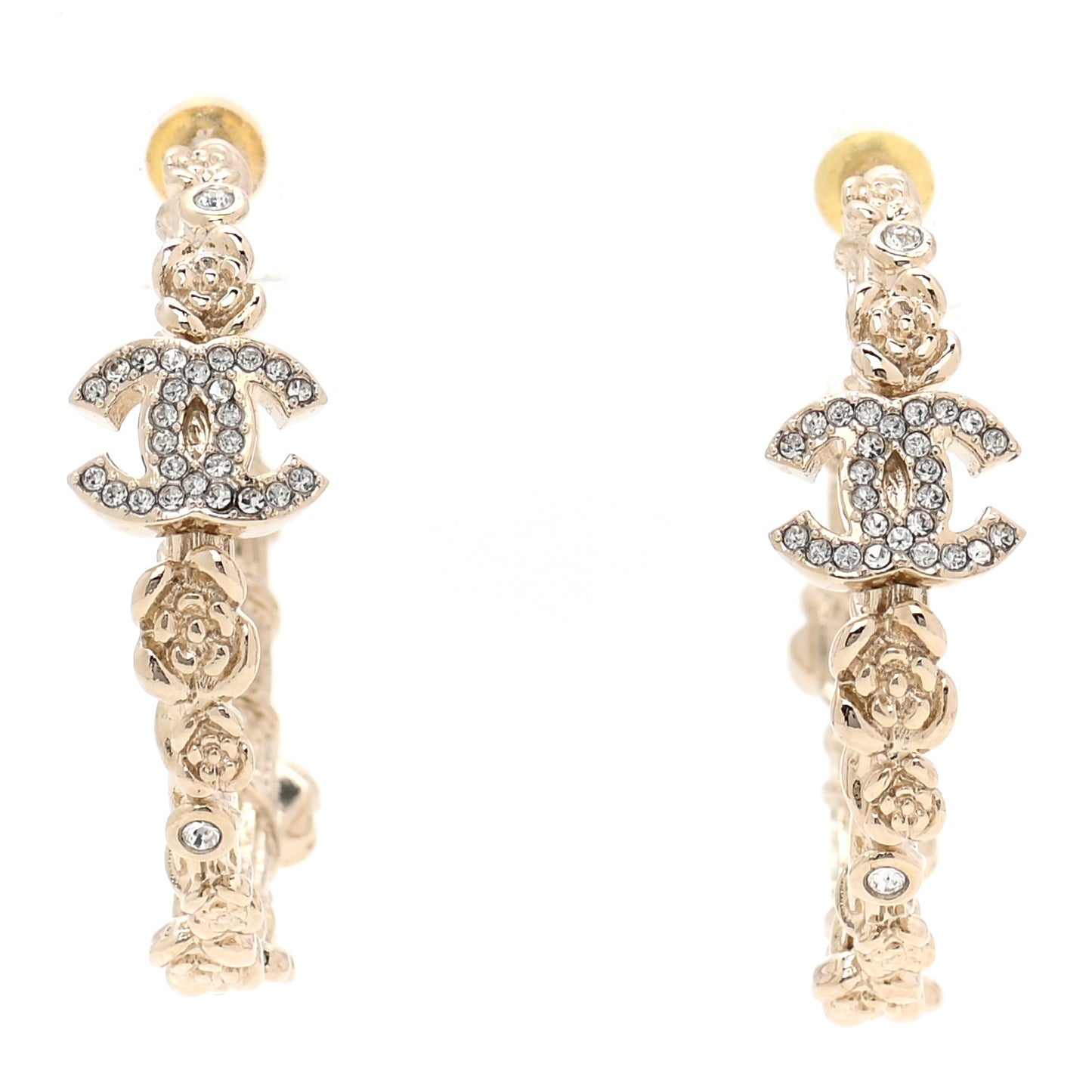 Crystal Camellia CC Hoop Earrings Gold
