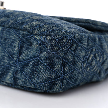 Chanel Denim Quilted Camellia Embroidered Medium Flap Blue 9 of 10